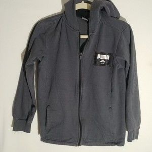 Puma Hoodie Mens Large Gray Rear Logo Full Zip